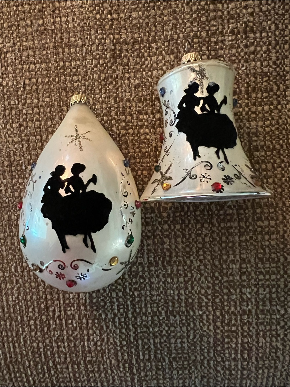 Vintage Silhouette Dance Ball Ornaments - White/Black Figures - Picture 1 of 6